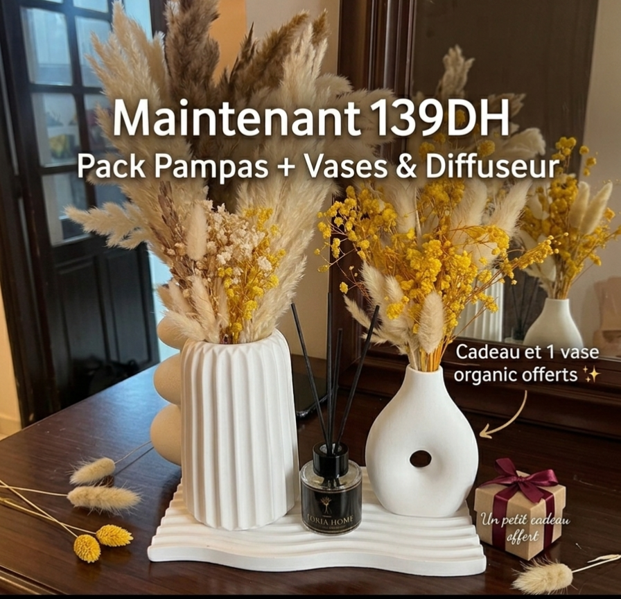 Pack Complet - Vases + Plateau + Fleurs Séchées + Diffuseur